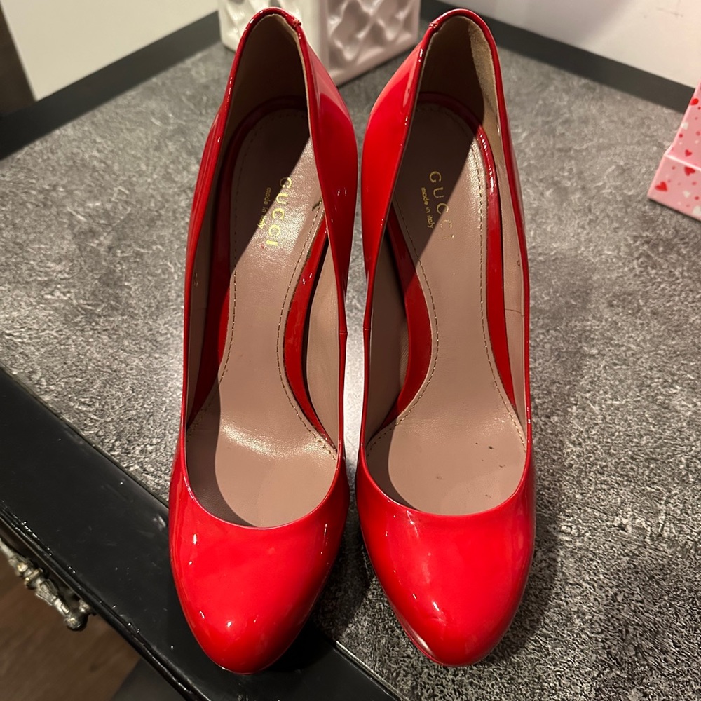 Gucci platform shoes. Red patent leather